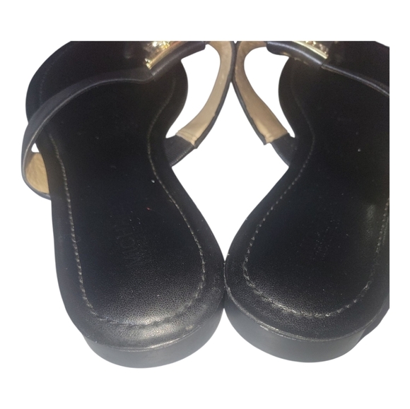 Michael Kors Black Leather Hamilton Women's Sandals with Gold MK Locket 8M/38.5 - Picture 5 of 11